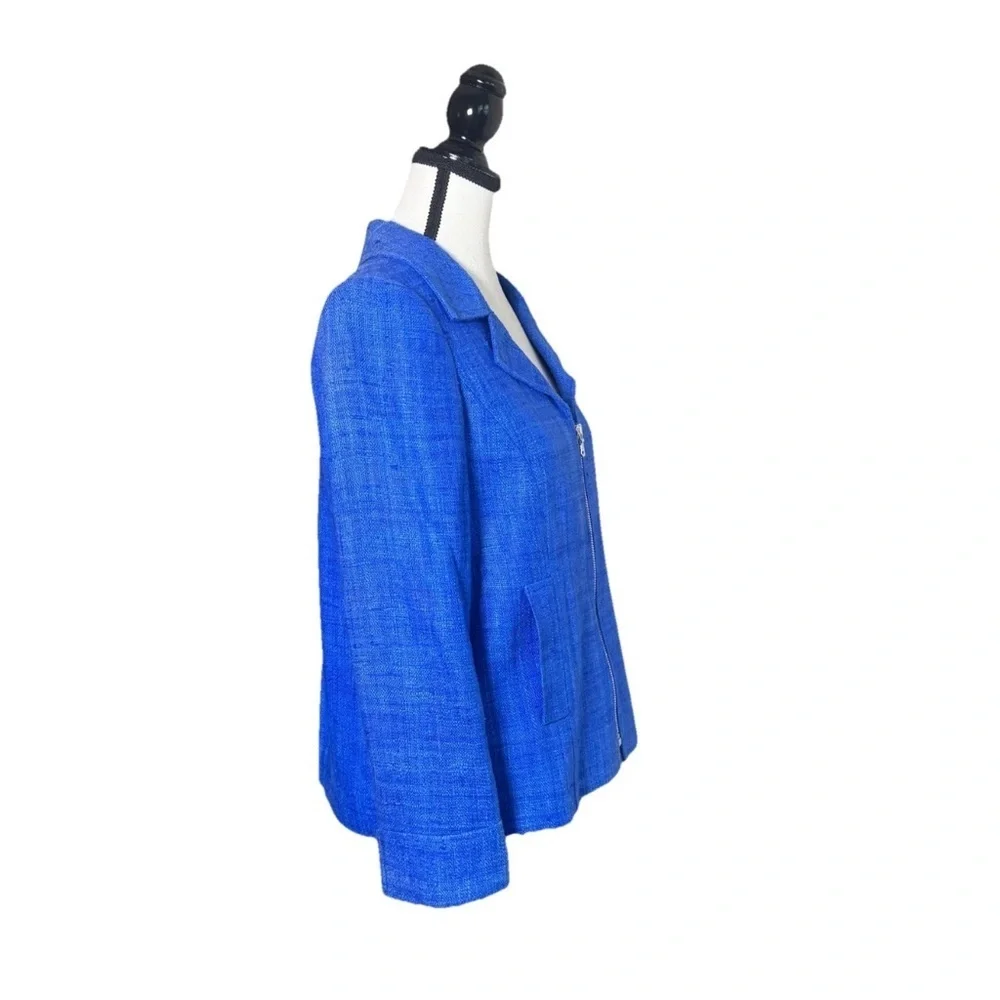 CARLISLE Blue Silk Tweed Zip-Front Jacket Blazer US 2 UK 4 Cropped Preppy Mod - Picture 2 of 10